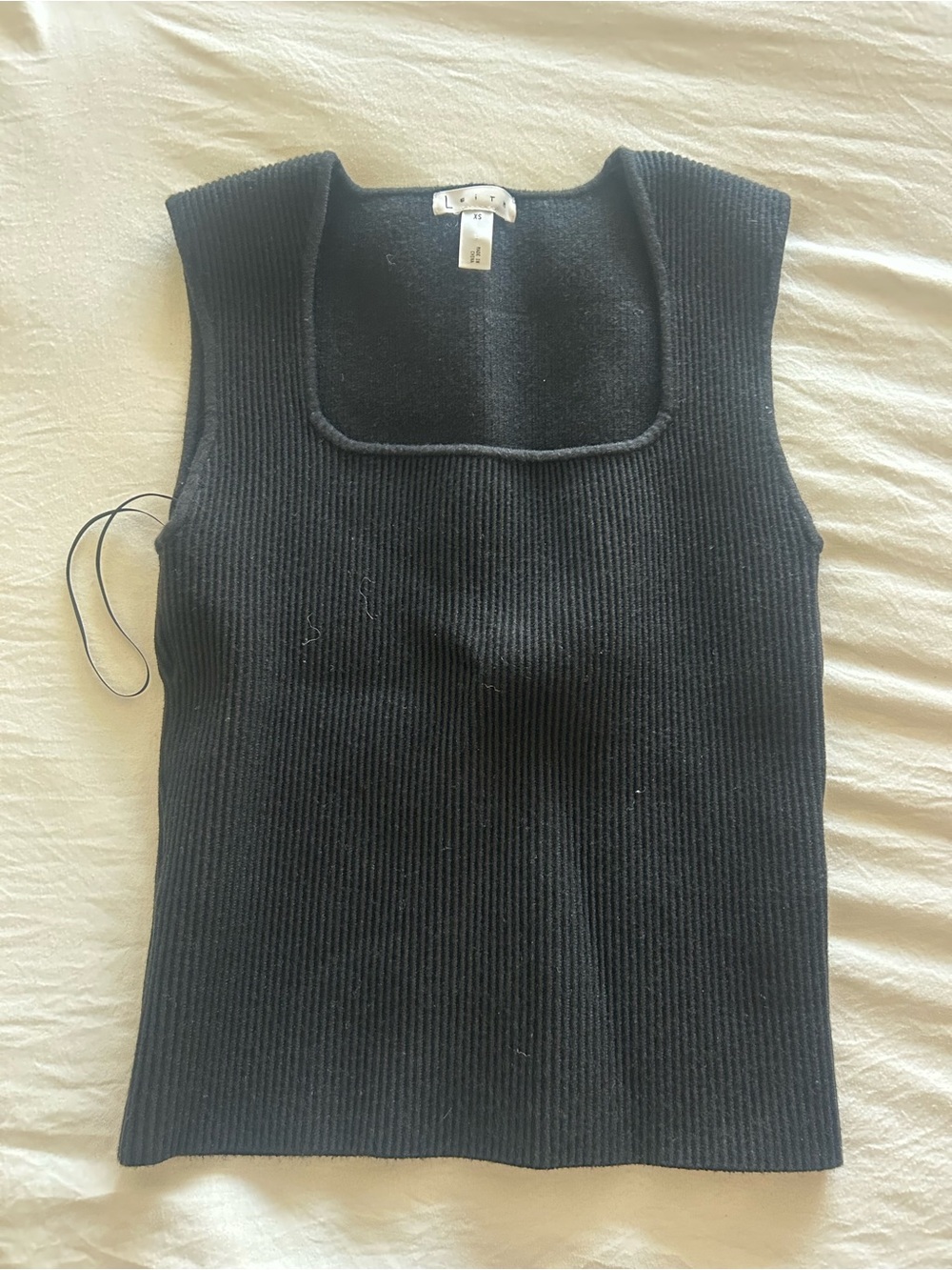 Leith Black Ribbed Square-Neck Tank Top
